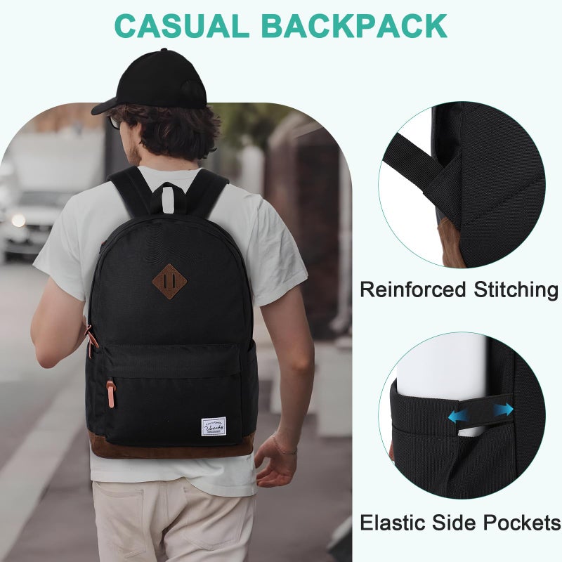 VASCHY Backpack for Men, Unisex Classic Water-resistant College School Backpack Bookbag Laptop Backpack Black - Image 5
