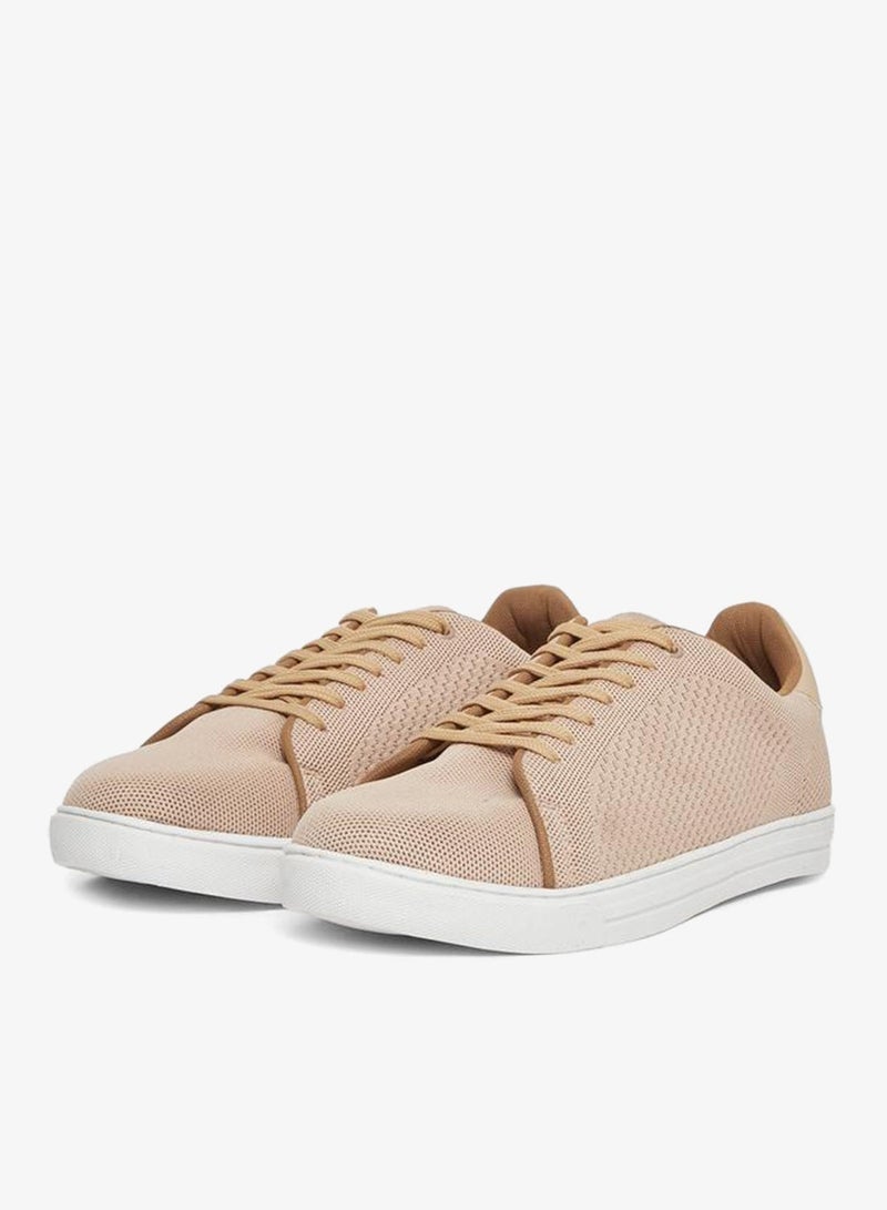 Styli Men Beige Knit Lace-Up Sneakers - Image 2