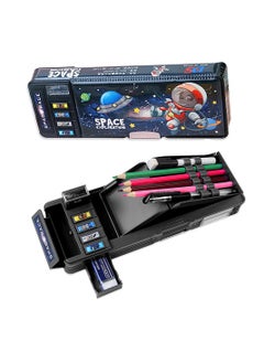 Pop Up Astronaut Pencil Case for Kids, Multifunction Stationery Organizer Box for Boys, Double-Sided Pencil Case, Cute Cartoon Pen Box Organizer Stationery with Sharpener, Schedule, Whiteboard