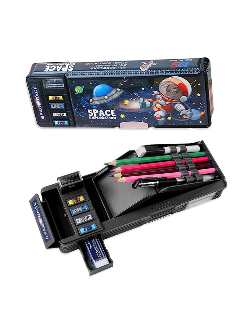KASTWAVE - Pop Up Astronaut Pencil Case for Kids, Multifunction Stationery Organizer Box for Boys, Double-Sided Pencil Case, Cute Cartoon Pen Box Organizer Stationery with Sharpener, Schedule, Whiteboard - Image 1