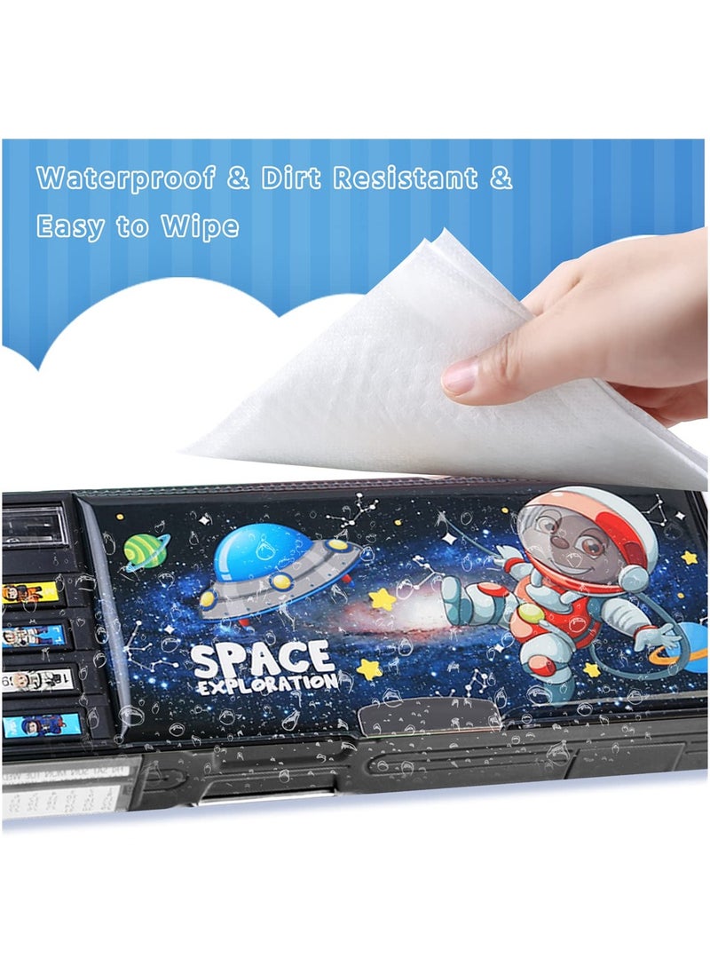KASTWAVE - Pop Up Astronaut Pencil Case for Kids, Multifunction Stationery Organizer Box for Boys, Double-Sided Pencil Case, Cute Cartoon Pen Box Organizer Stationery with Sharpener, Schedule, Whiteboard - Image 1