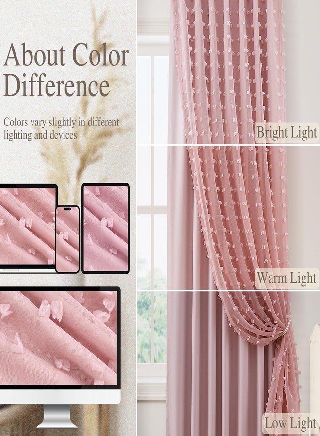 Hokibero 100% Blackout Pink Curtains for Girls Bedroom 84 Inches Long 2 Panels Double Layer Thermal Insulated Cute Drapes Pom Pom Sheer Overlay Back Tab Pocket Blush Curtain for Living Room Nursery 52x84 - Image 3