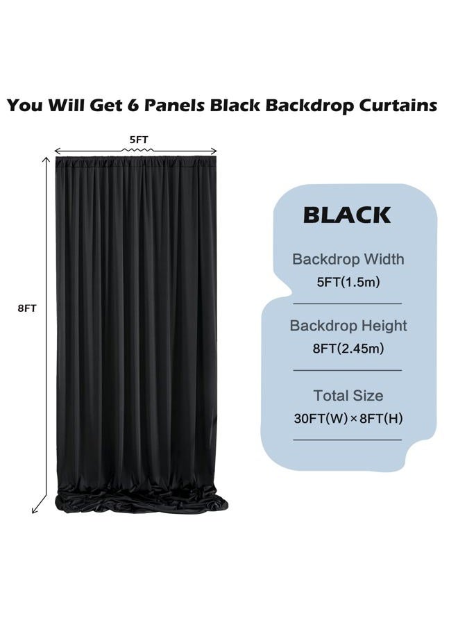 NSSONBEN 30ftx8ft Wrinkle Free Black Backdrop Curtains for Parties, 6 Panels 5×8ft Soft Silky Polyester Drapes for Backdrop Decor Party Graduation Halloween Wedding Photo Photograhy Stage Background Curtain - Image 2