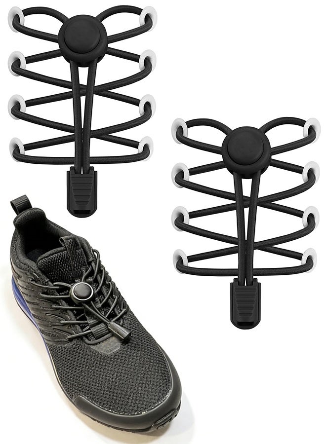 1 Pair Elastic No Tie Shoe Laces with Lock, Tieless Lock Shoelaces for Sneakers, Universal Fit for Adults & Kids, Black - Image 1