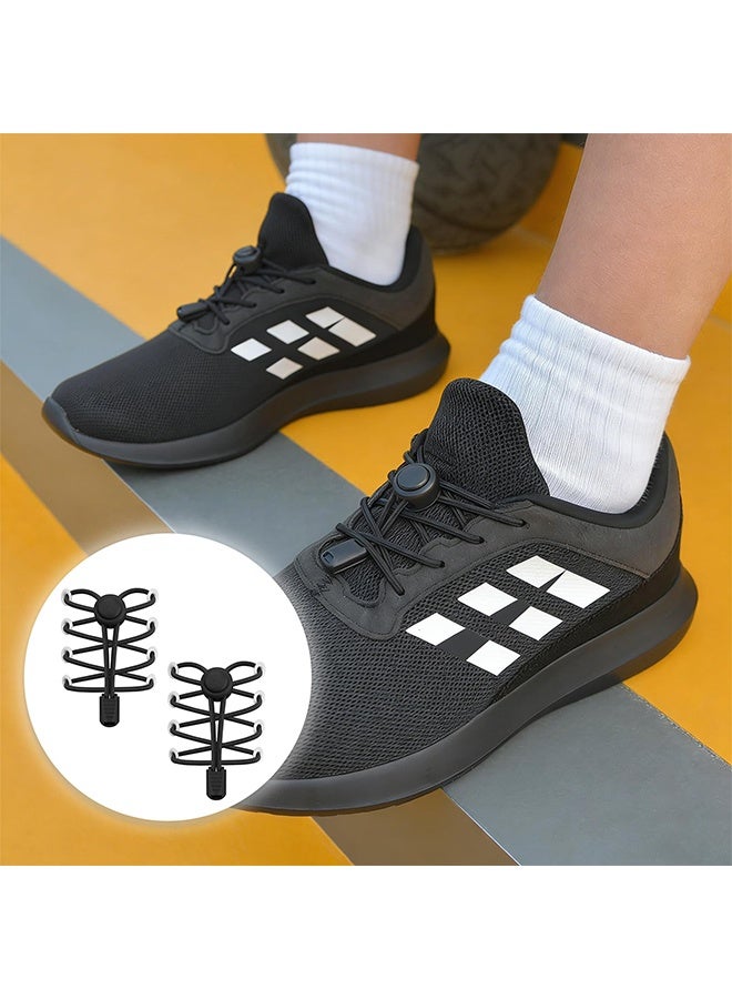 1 Pair Elastic No Tie Shoe Laces with Lock, Tieless Lock Shoelaces for Sneakers, Universal Fit for Adults & Kids, Black - Image 2