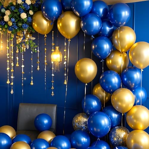 YinQin 63 PCS Royal Navy Blue Golden Happy Birthday Party Balloons Set with Photography Background Backdrop Banner Happy Bday Confetti Balloons Celebration Party Supplies Decorations for Men Women - Image 5