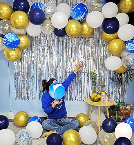 YinQin 63 PCS Royal Navy Blue Golden Happy Birthday Party Balloons Set with Photography Background Backdrop Banner Happy Bday Confetti Balloons Celebration Party Supplies Decorations for Men Women - Image 3