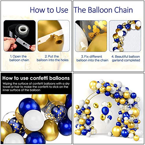 YinQin 63 PCS Royal Navy Blue Golden Happy Birthday Party Balloons Set with Photography Background Backdrop Banner Happy Bday Confetti Balloons Celebration Party Supplies Decorations for Men Women - Image 4