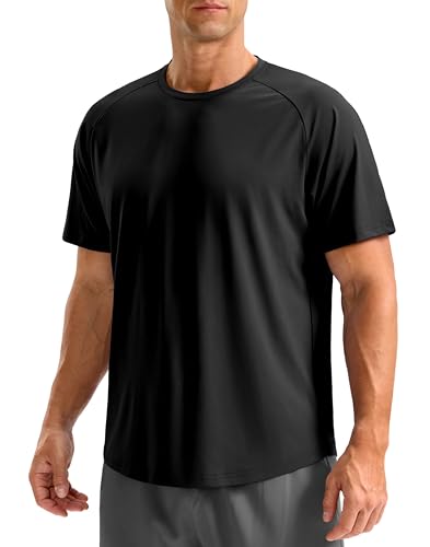 Soothfeel Mens Workout Shirts Quick Dry Athletic Running T-Shirts Short Sleeve Cooling Moisture Wicking Gym Active Tee Tops Black L - Image 1