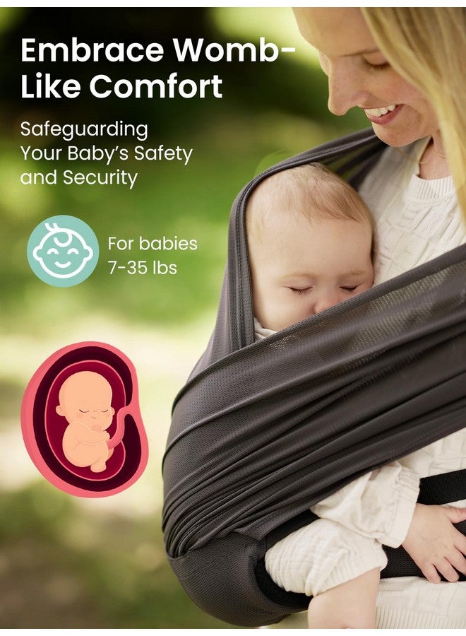 GROWNSY GROWNSY Comfy-Air Breathable Baby Carrier Newborn, 2-in-1 Mesh Baby Wraps Carrier for 7-35lbs, T-Webbing Zone Support, Ergonomic and Lightweight, Dark Grey  - Image 3