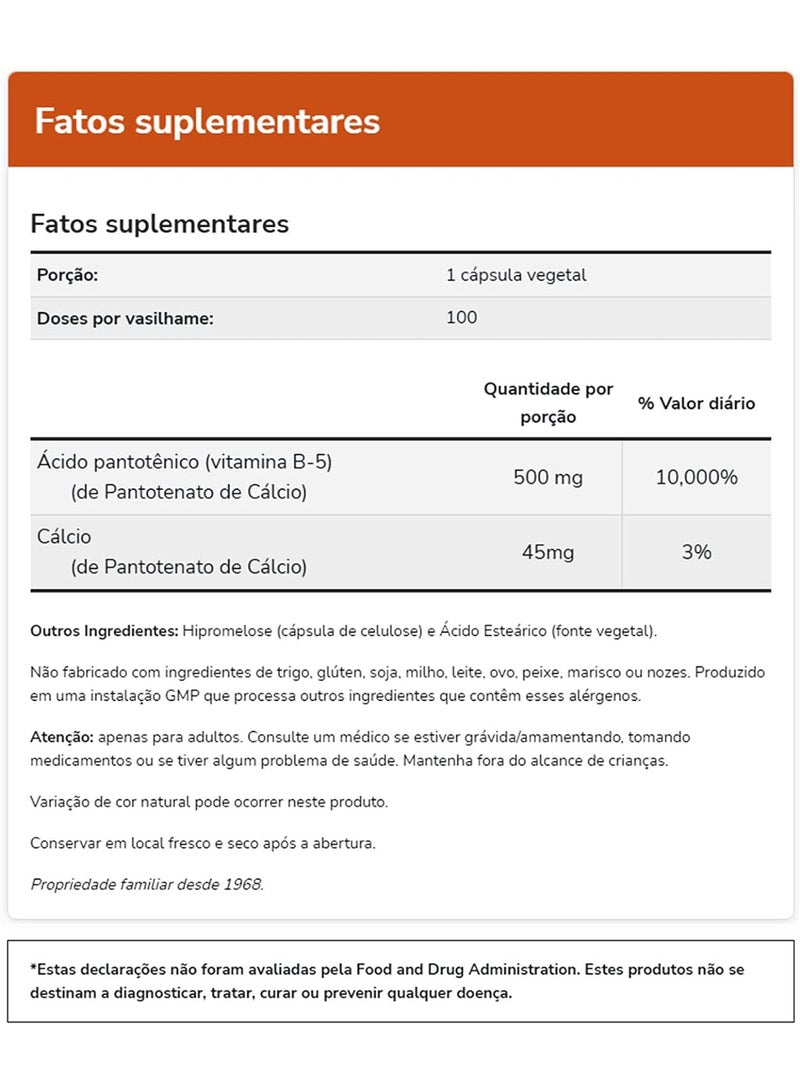 now Pantothenic Acid 100 Caps 500 Mg - Image 4