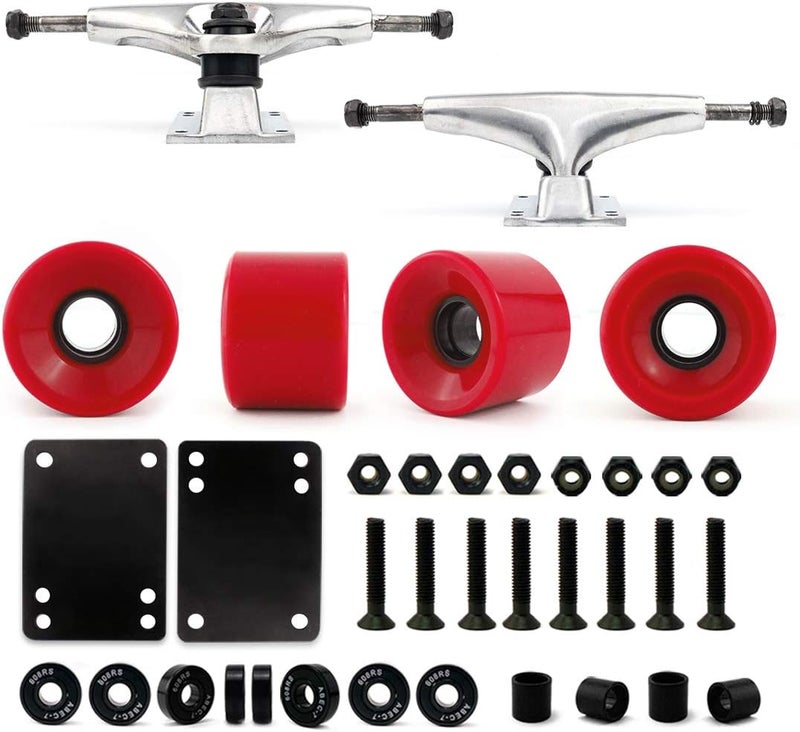 VJ Skateboard Truck and Wheel, 5.0 Skateboard Trucks 127mm Trucks w/Skateboard Cruiser Wheel 60mm, Skateboard Bearings, Skateboard Screws, Skateboard Riser Pads - Image 1