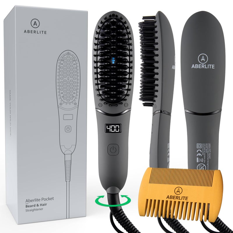 Aberlite Pocket - Compact Beard Straightener for Men - Ionic & Anti-Scald Technology - Beard Straightening Heat Brush Comb Ionic - for Home and Travel - Image 1