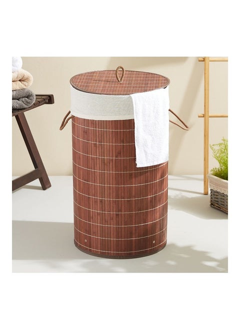 Light Weight Stylish Compact And Space Saving 2-Section Foldable Laundry Basket With Lid Brown