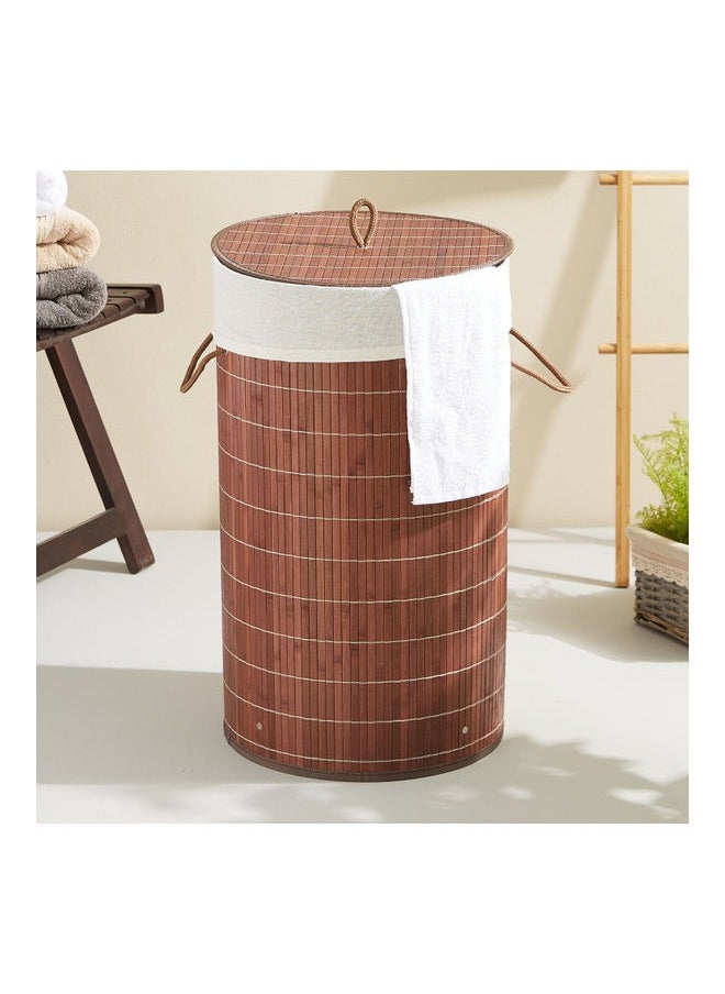 Light Weight Stylish Compact And Space Saving 2-Section Foldable Laundry Basket With Lid Brown