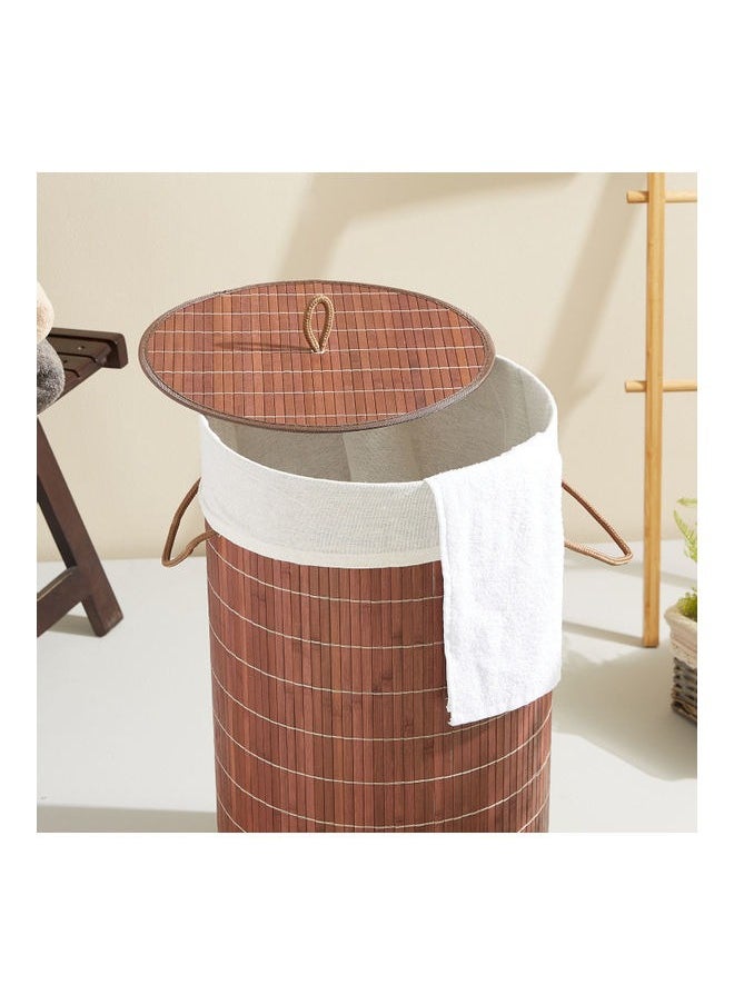 Light Weight Stylish Compact And Space Saving 2-Section Foldable Laundry Basket With Lid Brown