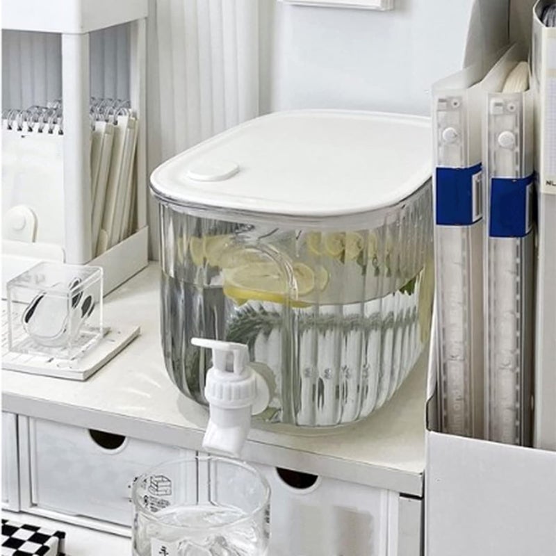 Tnfeeon Cold Water Drink Bucket, 2.5 Gallon Smooth Water Drainage Drink Dispenser Large Capacity Clear Beverage Container with Faucet for Fridge (Transparent White) - Image 3