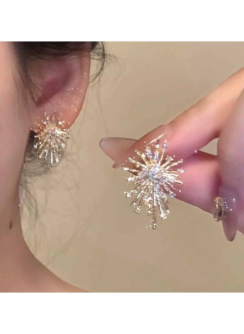Goolsky Luxury Zircon Firework Stud Earrings – Dainty Starburst Cubic Zirconia Earrings for Women, Elegant Small Luxury Fashion Jewelry 