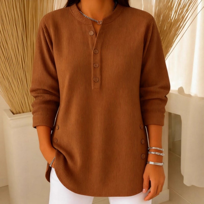 Women's Corduroy V-Neck Long Sleeve T-Shirt - Image 4