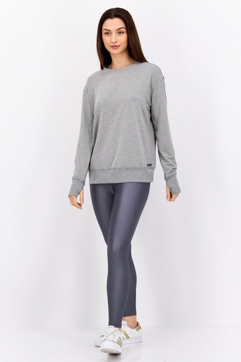 NINE WEST Women Sportswear Fit Long Sleeve Training Top, Grey Heather - Image 3