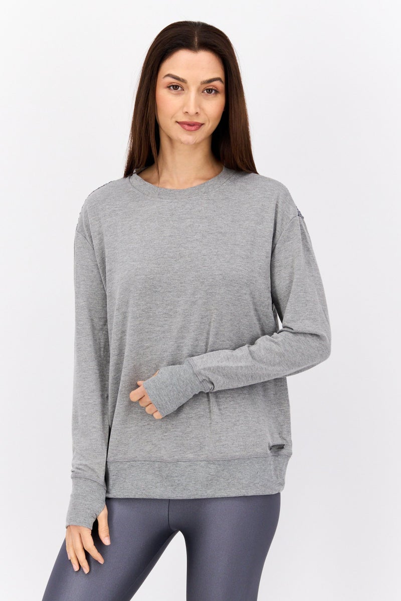 NINE WEST Women Sportswear Fit Long Sleeve Training Top, Grey Heather - Image 1