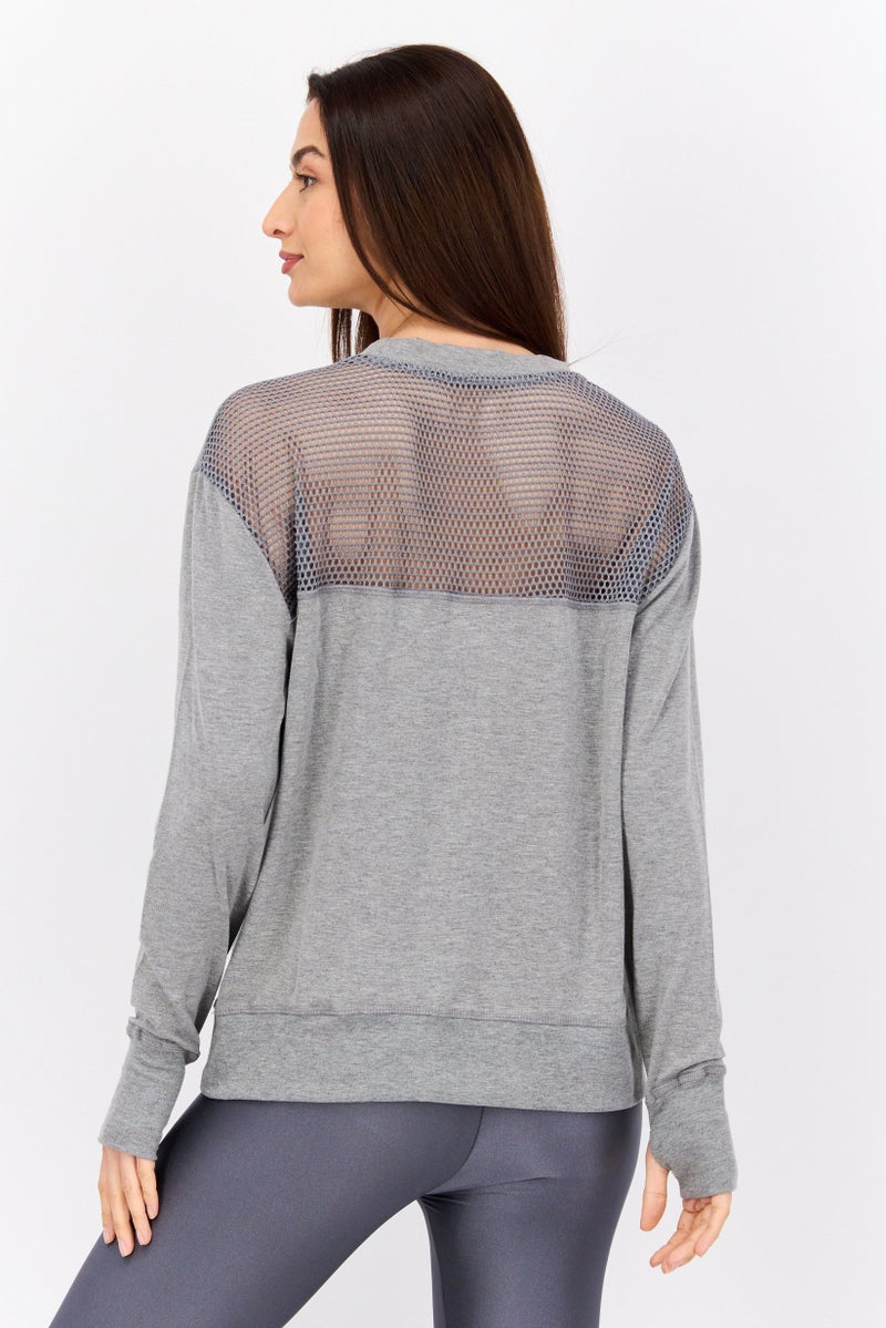 NINE WEST Women Sportswear Fit Long Sleeve Training Top, Grey Heather - Image 2