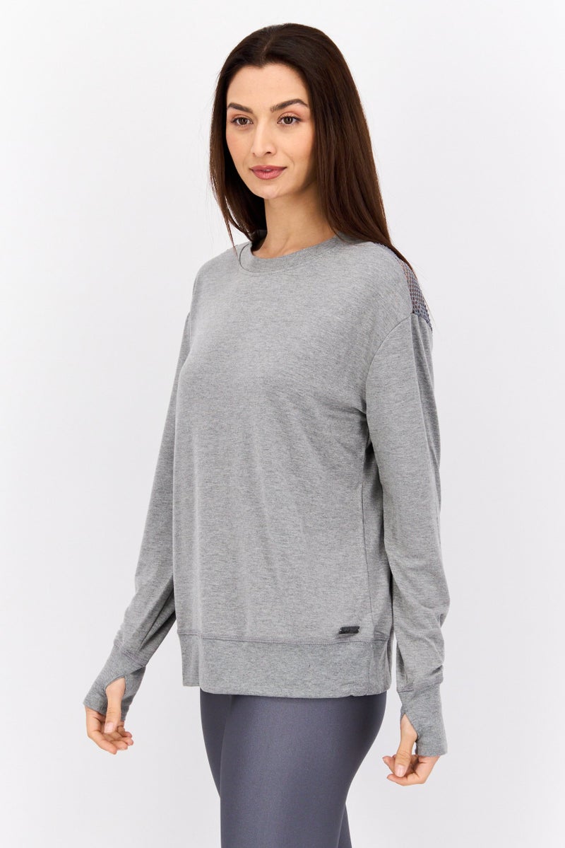 NINE WEST Women Sportswear Fit Long Sleeve Training Top, Grey Heather - Image 4
