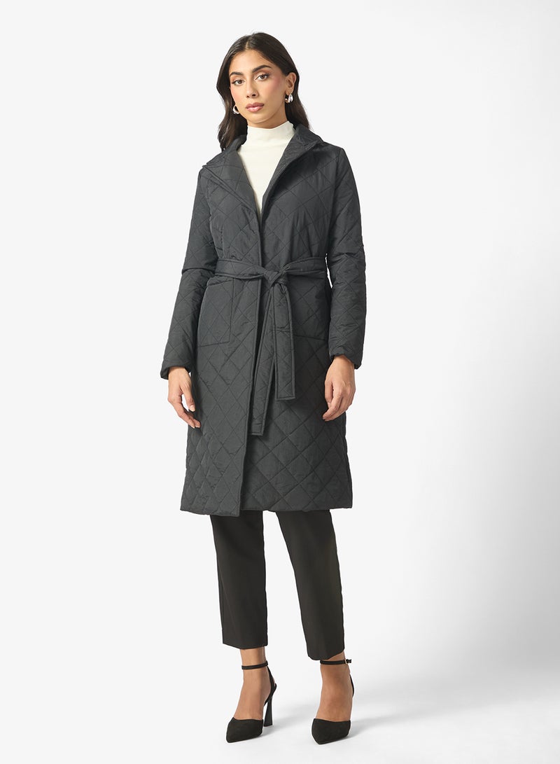 ELLA Mid Length Quilted Jacket With Belt - Image 1