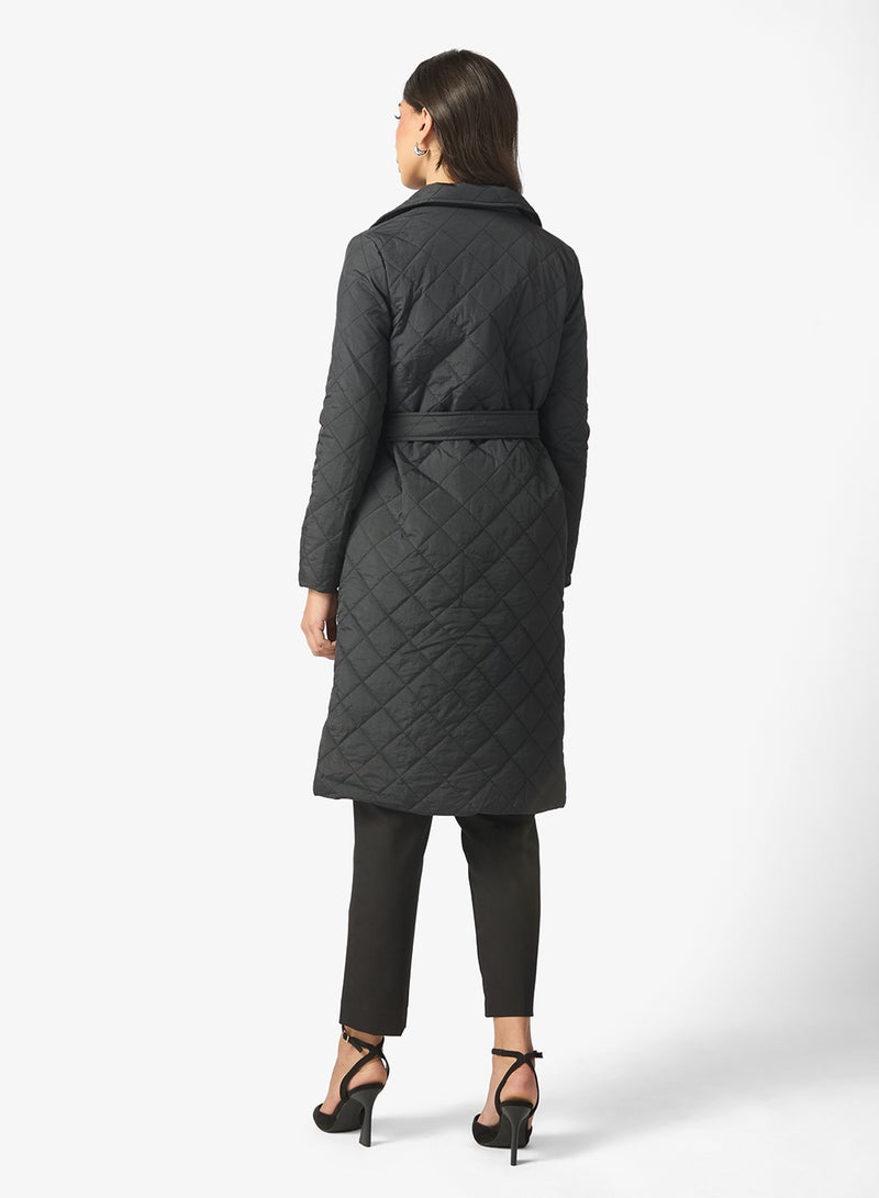 ELLA Mid Length Quilted Jacket With Belt - Image 2