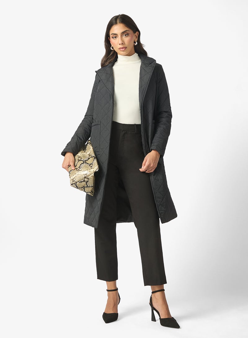 ELLA Mid Length Quilted Jacket With Belt - Image 4