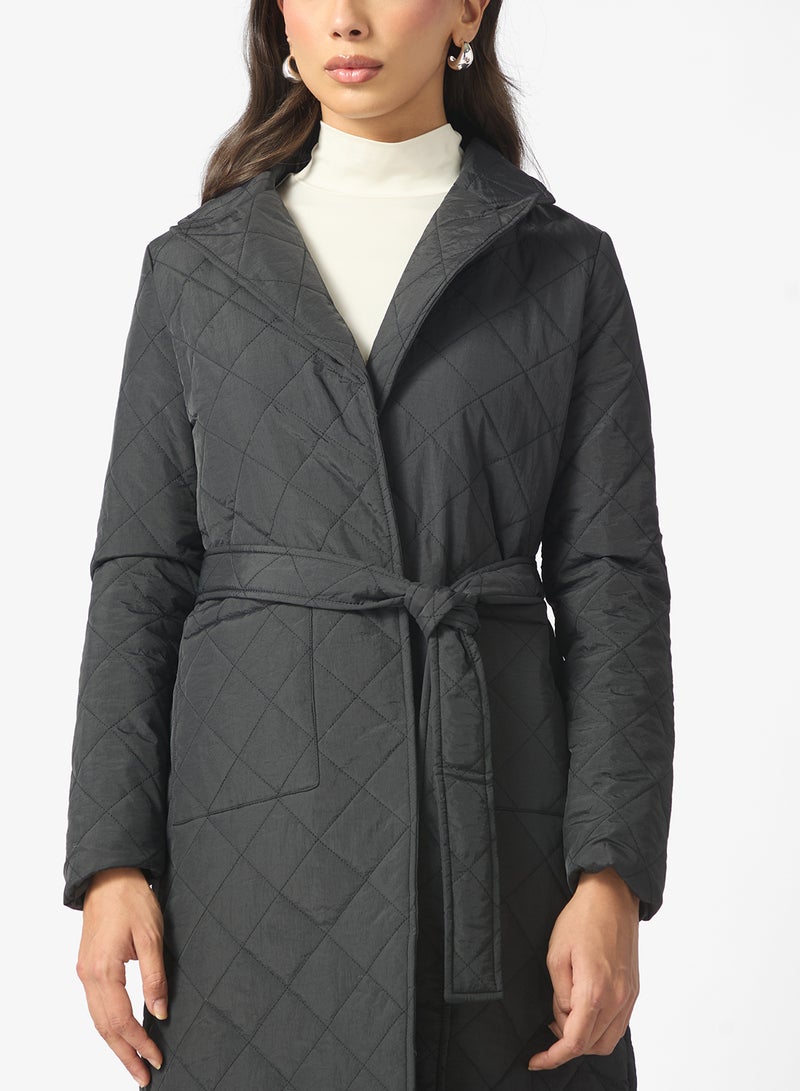 ELLA Mid Length Quilted Jacket With Belt - Image 3