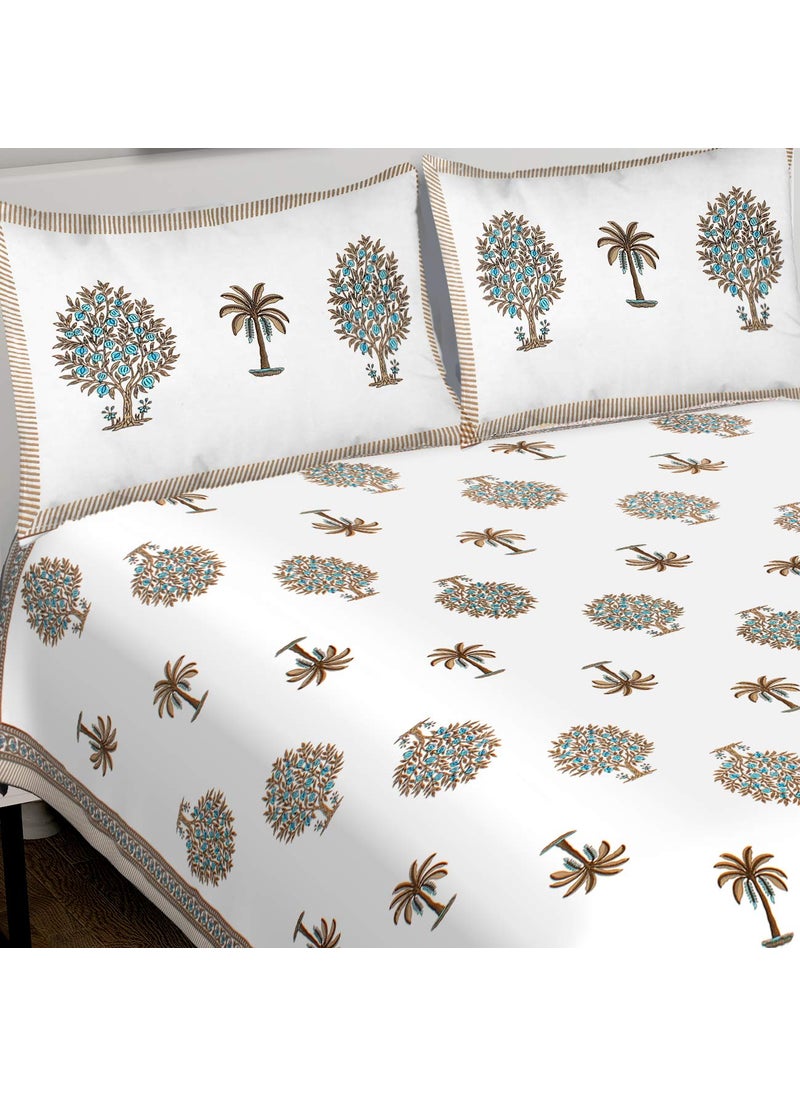 Queenie Queenie Brand Super King Size 100 x 108 100% Pure Cotton Double Bedsheet with 2 Pillow Covers-KAZURANAR-Gry  - Image 3