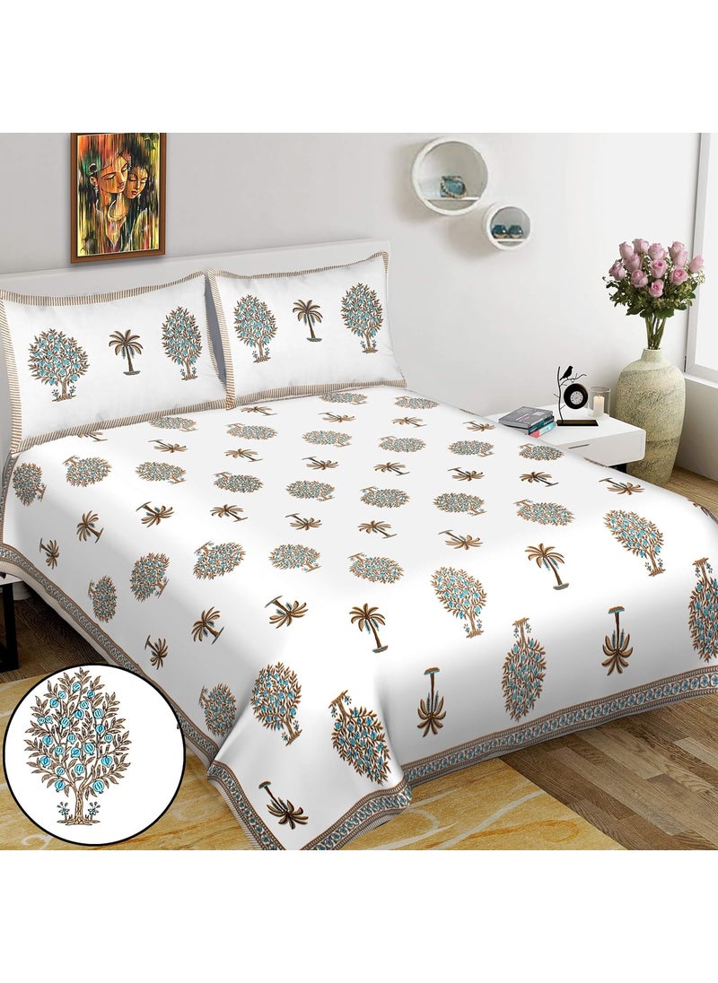 Queenie Queenie Brand Super King Size 100 x 108 100% Pure Cotton Double Bedsheet with 2 Pillow Covers-KAZURANAR-Gry  - Image 1