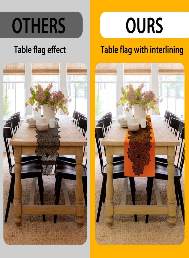 RunNico 2 PCS Halloween Spider Web Lace Table Runner, 72'' x 18'' Halloween Crawling Spider Lace-Lined Table Decoration, Black Orange Spider Web Tablerunner for Halloween Table and Home Decorations - Image 4