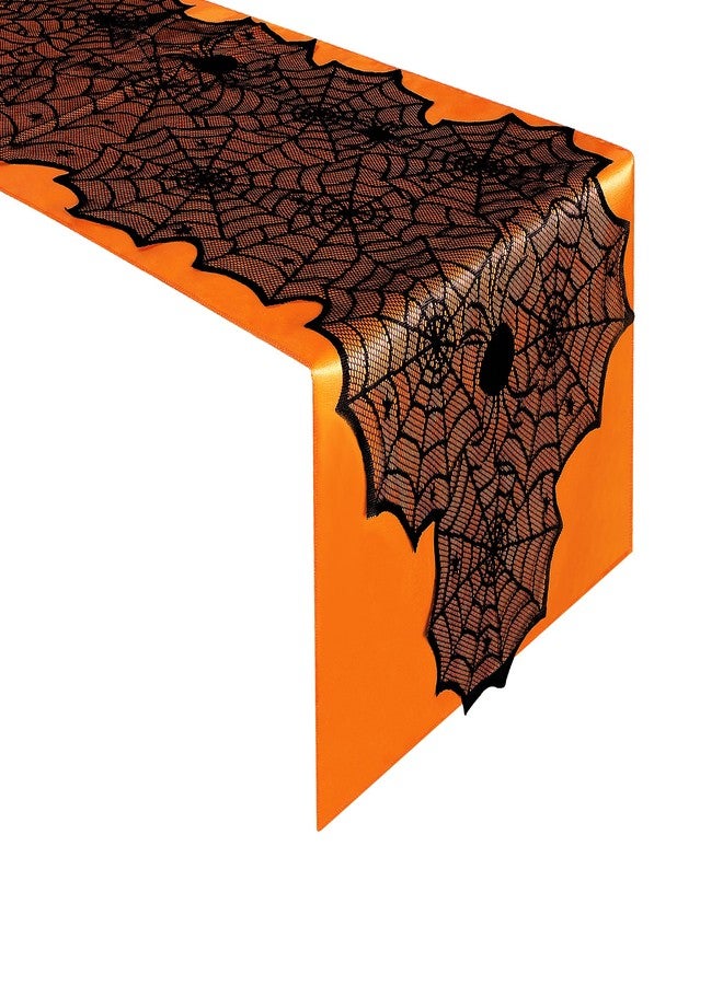 RunNico 2 PCS Halloween Spider Web Lace Table Runner, 72'' x 18'' Halloween Crawling Spider Lace-Lined Table Decoration, Black Orange Spider Web Tablerunner for Halloween Table and Home Decorations - Image 1
