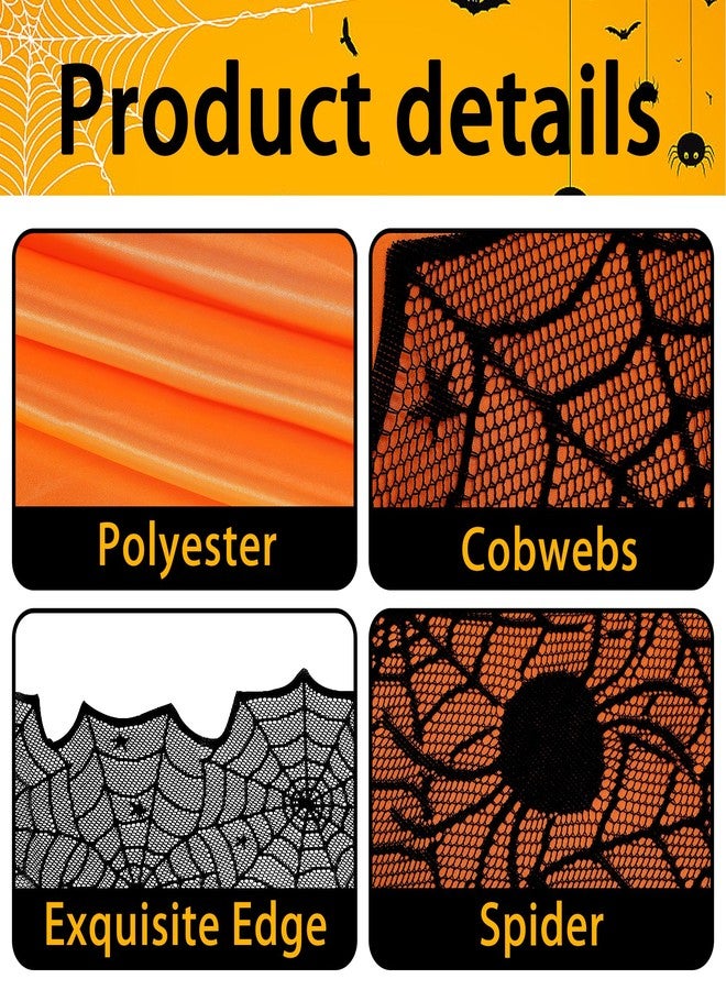 RunNico 2 PCS Halloween Spider Web Lace Table Runner, 72'' x 18'' Halloween Crawling Spider Lace-Lined Table Decoration, Black Orange Spider Web Tablerunner for Halloween Table and Home Decorations - Image 3