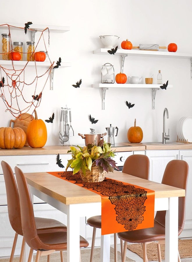 RunNico 2 PCS Halloween Spider Web Lace Table Runner, 72'' x 18'' Halloween Crawling Spider Lace-Lined Table Decoration, Black Orange Spider Web Tablerunner for Halloween Table and Home Decorations - Image 5