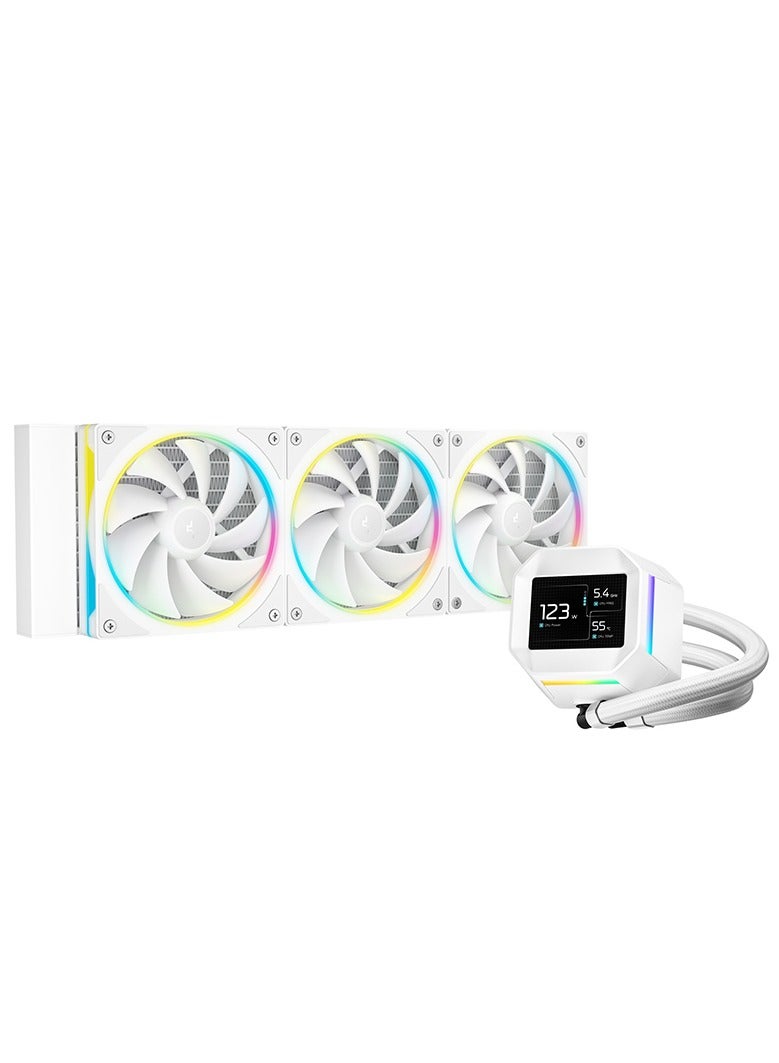 DEEPCOOL LM360 WH 360mm AIO Liquid CPU Cooler, 6th Gen Pump, 3x 120mm ARGB PWM Fans, 2.4" IPS LCD Screen (MP4/GIF/Stats Display), Anti-Leak Tech, White Color, Intel & AMD Compatible, Quiet Operation ≤36.07 dB, 410mm Tubing, Gen 6 FOC Motor, Custom Display via DeepCreative Software, White | R-LM360-WHDMMC-1  - Image 2