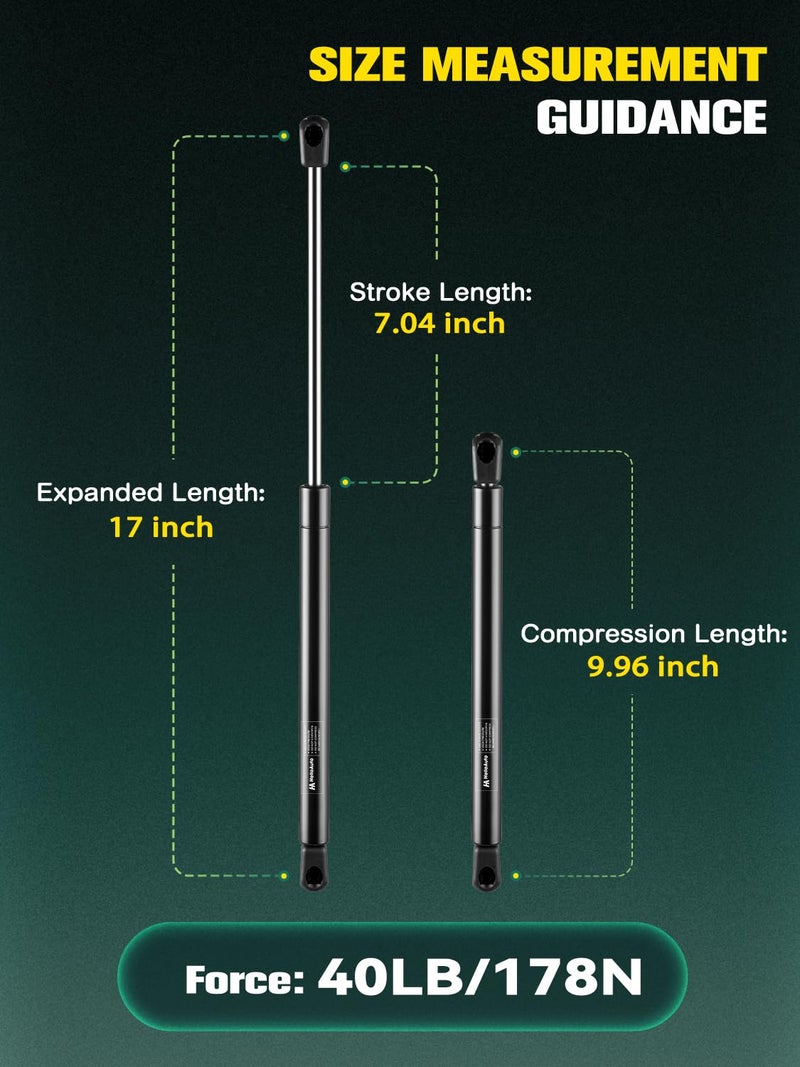 HelloAuto C1606874 17 inch 40 Lb Gas Struts for Camper Shell Window, Snugtop Gas Shock C16-09450, Gas Spring for Leer A.R.E ATC Camper Topper Rear Window Truck Cap Canopy, Set of 2 - Image 3