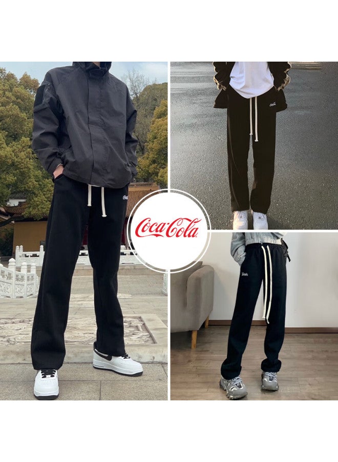 كوكا كولا Coca-cola بنطال كاجوال للرجال، بنطلون صيفي من حرير الجليد، بناطيل مستقيمة فضفاضة للأزواج، أبيض، مقاس S - Image 2