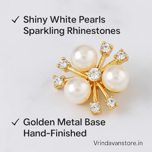 Vrindavanstore.in Golden Pearl Hair Bits for Women & Girls (Set of 6) | 3-Bead Floral Design | Elegant Hair Accessories for Bun, Braid & Party Hairstyles - Image 2