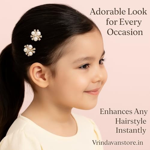 Vrindavanstore.in Golden Pearl Hair Bits for Women & Girls (Set of 6) | 3-Bead Floral Design | Elegant Hair Accessories for Bun, Braid & Party Hairstyles - Image 3