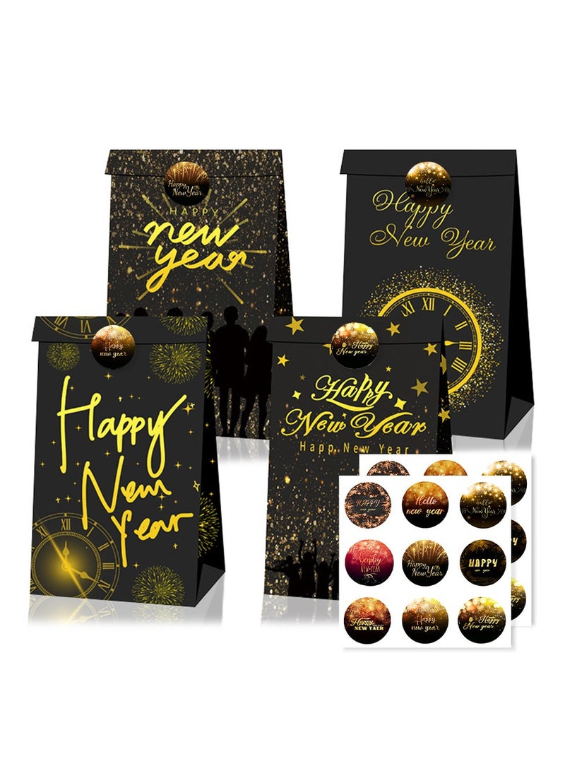Generic 12 Pack Happy New Year Gift Bags with 18 Pcs Happy New Year Stickers, Happy New Years Eve Party Favors Candy Treat Goodie Bags for New Years Eve Party Supplies Decorations 2025  - Image 1