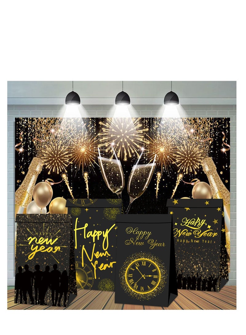 Generic 12 Pack Happy New Year Gift Bags with 18 Pcs Happy New Year Stickers, Happy New Years Eve Party Favors Candy Treat Goodie Bags for New Years Eve Party Supplies Decorations 2025  - Image 5