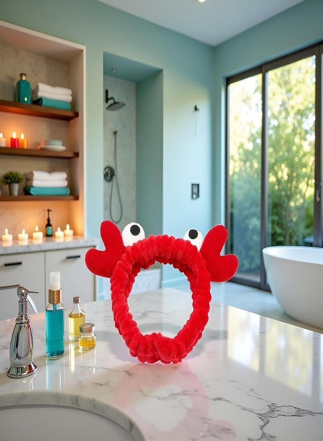 Pxiryanlow 1 Pc Red Crab Face Wash Headband Cute Soft Facial Makeup Hair Band Elastic Head Band Creative Hair Accessorie for Women Skincare Shower - Image 3