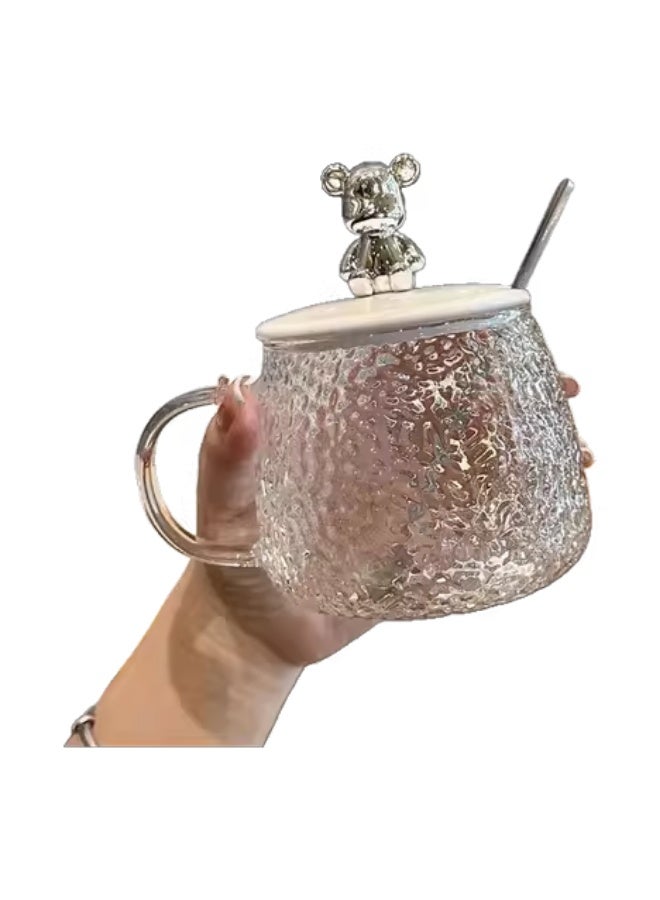 KITCHENOO Heat-resistant glass mug, Pyrex mug with lid, teddy bear lid mug, cute thermal mug with lid, bear-shaped lid mug, mug with lid and spoon for hot drinks, heat-retaining mug, gift mug, stylish thermal mug, versatile mug - Image 3