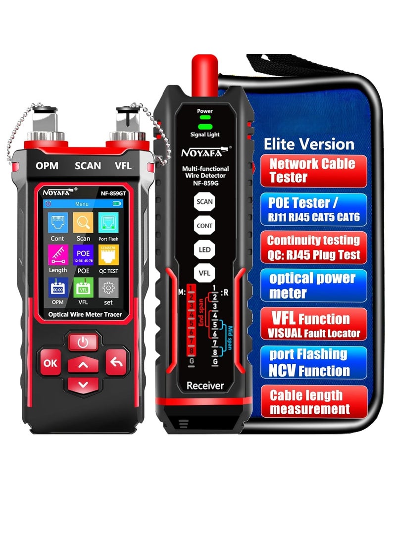 NOYAFA NF-859G Network Cable Tester with Optical Power Meter 10mw VFL,for RJ45 RJ11 CAT5 CAT6 POE/Phone Lines CAT3, LAN Tone Probe Kit NCV&Ethernet Wire Tracer Fiber Tester Network Tools - Image 1