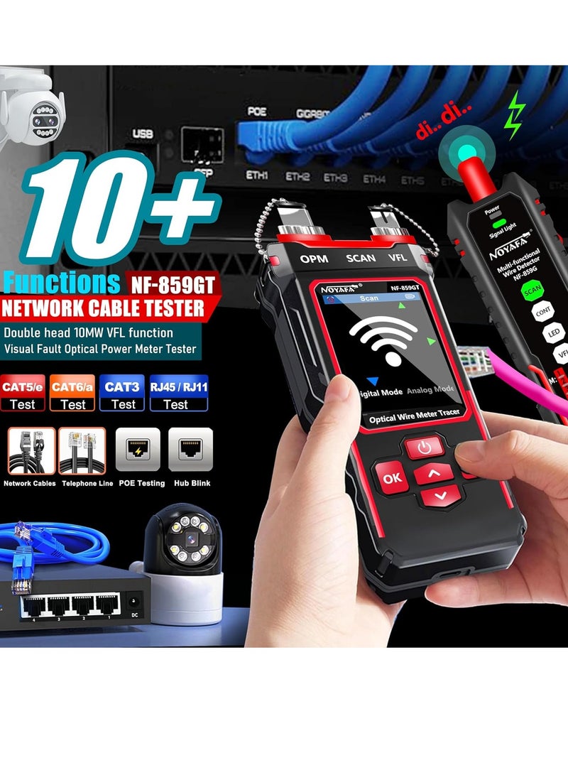 NOYAFA NF-859G Network Cable Tester with Optical Power Meter 10mw VFL,for RJ45 RJ11 CAT5 CAT6 POE/Phone Lines CAT3, LAN Tone Probe Kit NCV&Ethernet Wire Tracer Fiber Tester Network Tools - Image 3
