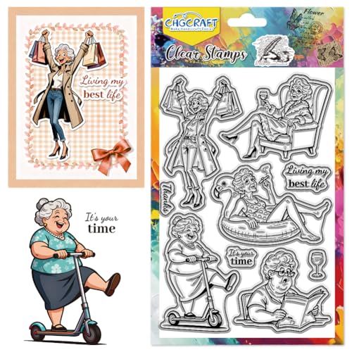 CHGCRAFT Cute Old Ladys Daily Life Pattern Clear Stamps Interesting Grandma Pattern Silicone Stamp Seal for DIY Scrapbooking and Card Making Paper Craft Decor 63 43 Inch - Image 1