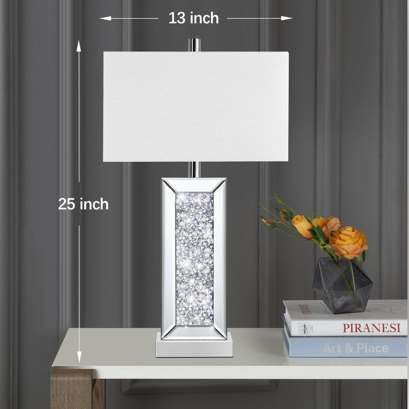 PARTPHONER Modern Table Lamp Set of 2 Touch Control, Silver Mirror Big Diamond Crystal Bedside Lamp with USB C+A Ports, 3-Way Dimmable Mirrored Nightstand Lamps White Fabric Shade for Living Room Bedroom - Image 4